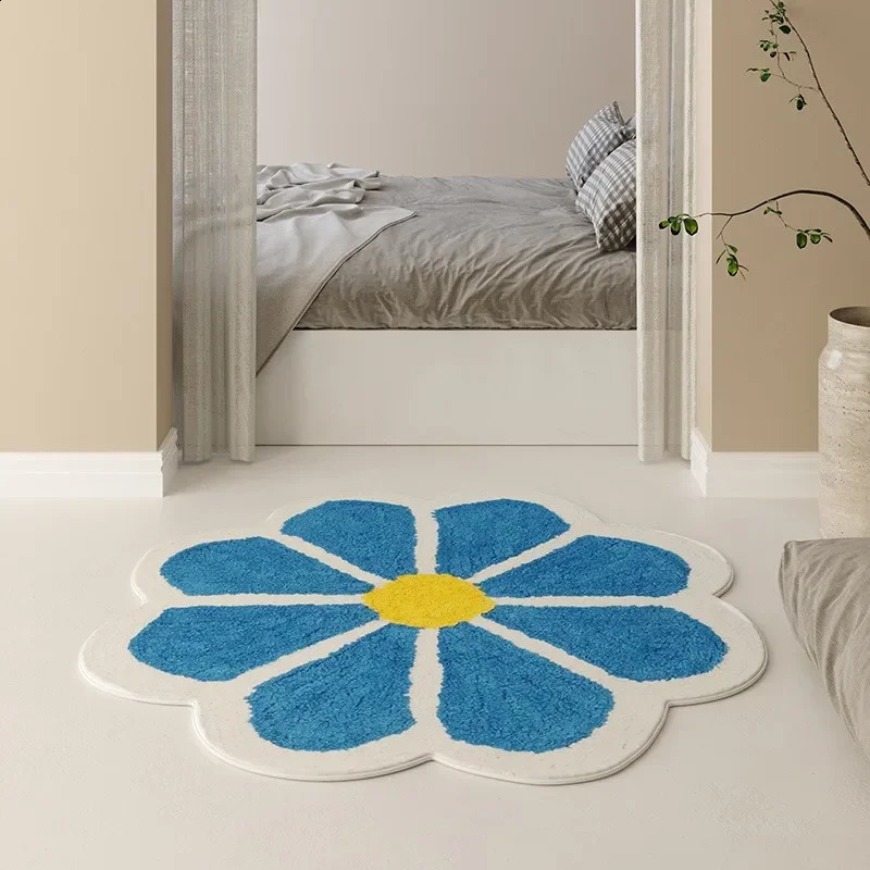 Round Flower Fluffy Carpet Bedside Plush Rug Cushion Girl Bedroom Childrens Room Floor Mat Non-slip Baby Play Mat 240723