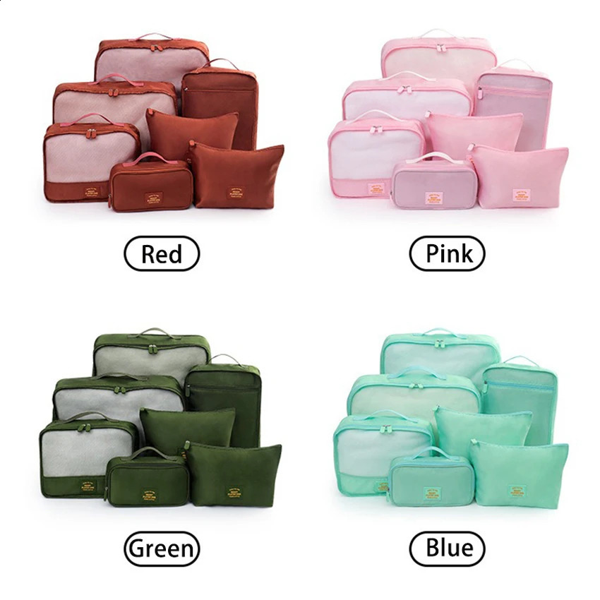 7pcs Set Travel Clothes Bag Luggage Shoes Toiletries Holder Case Portable Packing Wardrobe Bra Sock Pants Organizer Bag Large 240724