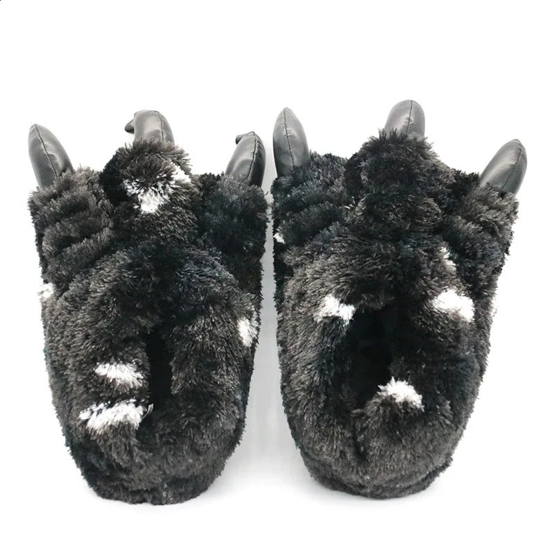 Animal Bear Claw Slippers for Man Women Funny Chunky Furry Slippers Men Plush Warm Beast Paw Fur Shoes Slides Indoor Flip Flops 240719