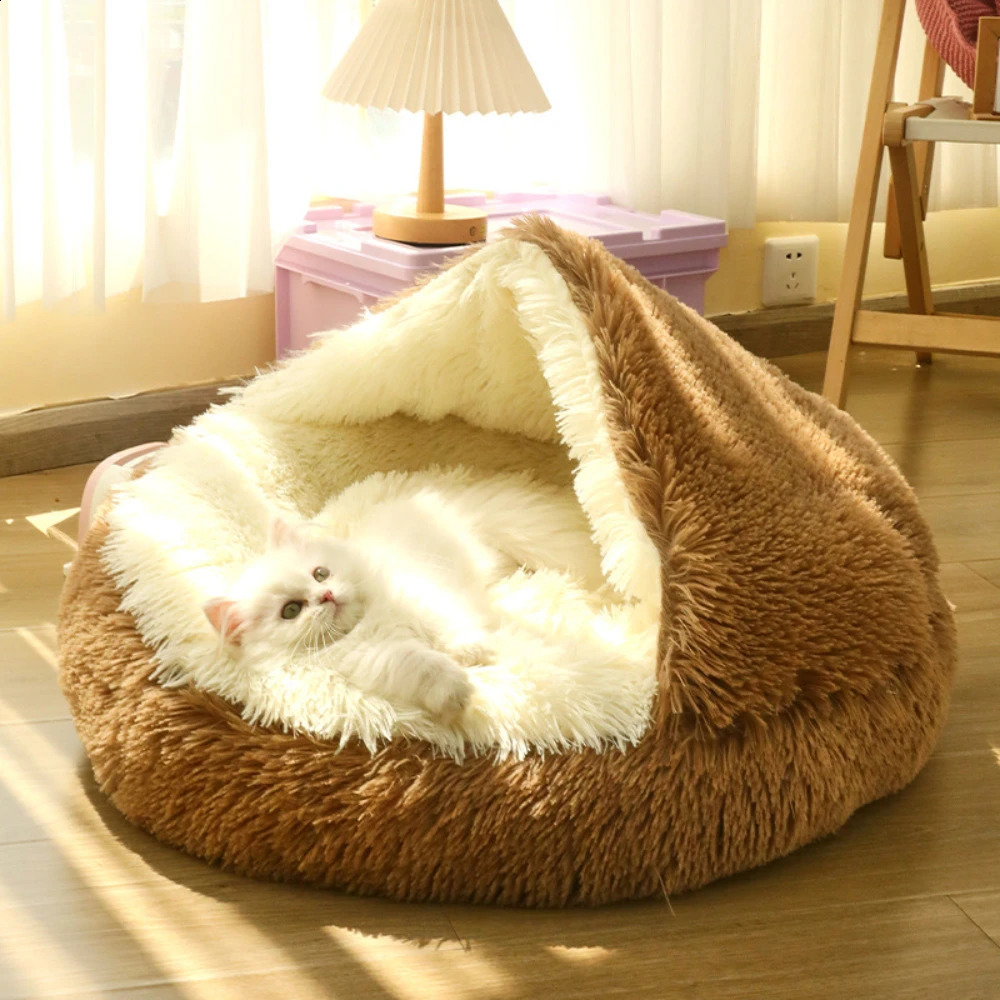 Warm Plush Bed Accessories Enclosed Round Cat Cushion Comfortable Sleeping Bag Pet Products Cats House Dog Home 240723