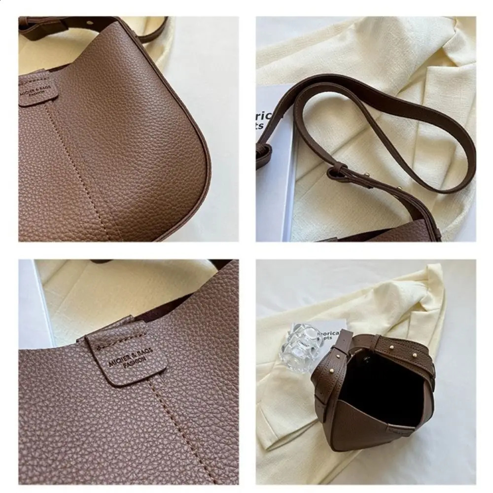 Fashion womens bag solid color Pu shoulder Bolsa bucket bag Korean high-capacity handbag inner bag cross body bag 240912