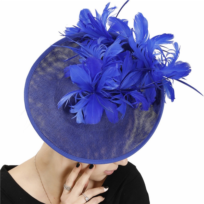 Millinery Caps With Headbands Accessories Imitation Sinamay Derby Cocktail Hat Women Bridal Hair Fascinators Feather Fancy