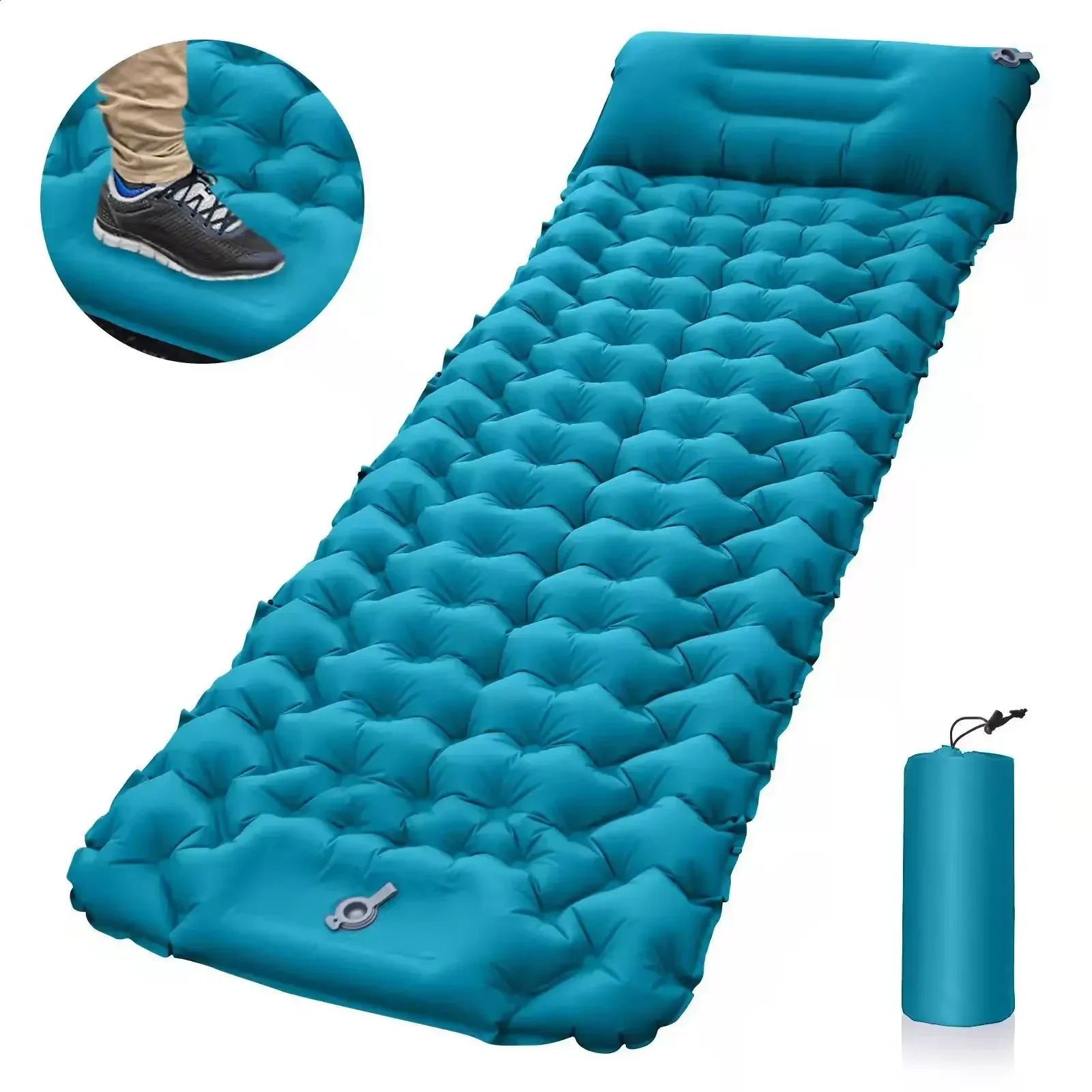 Outdoor Sleeping Pad Camping Inflatable Mattress with Pillows Travel Mat Folding Bed Ultralight Air Cushion Hiking Trekking 240716