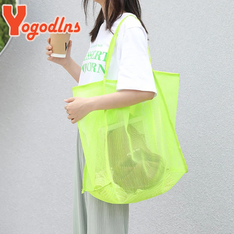 Literary Mesh Hollow Out Tote Bag For Women Summer Beach Handbag Large Capacity Shoulder Student Bookbags sac 240723