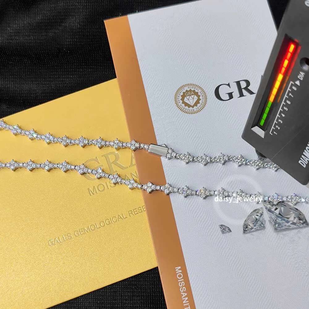 Necklace Iced Out Vvs Diamond 6.5mm Flower Shape Tennis Chain Hip Hop Jewelry Sterling Sier Moissanite Tennis Chain Necklaces
