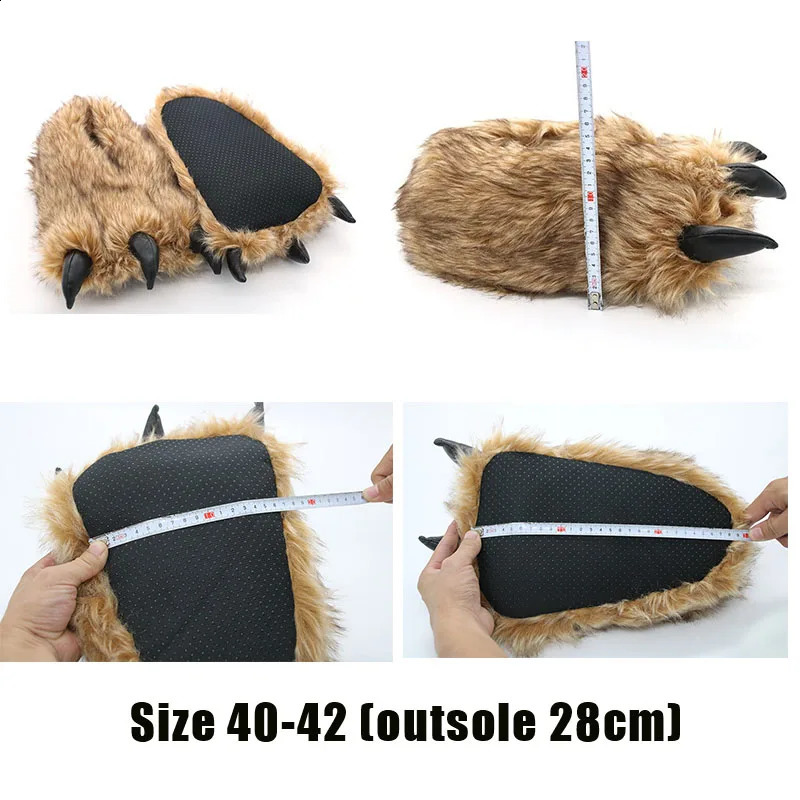 Animal Bear Claw Slippers for Man Women Funny Chunky Furry Slippers Men Plush Warm Beast Paw Fur Shoes Slides Indoor Flip Flops 240719