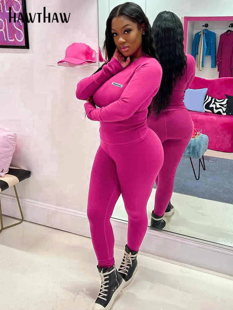 Hawthaw Women Autumn Winter Long Sleeve Tops Long Pants Two Piece Matching Sets Outfits Wholesale Items For Business 240718