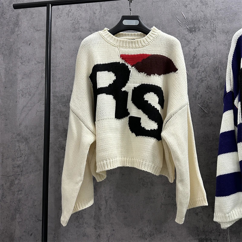 Black RAF SIMONS Sweater For Men Women Letter R Oversize Bat Shirt Knit Sweatshirts 240723