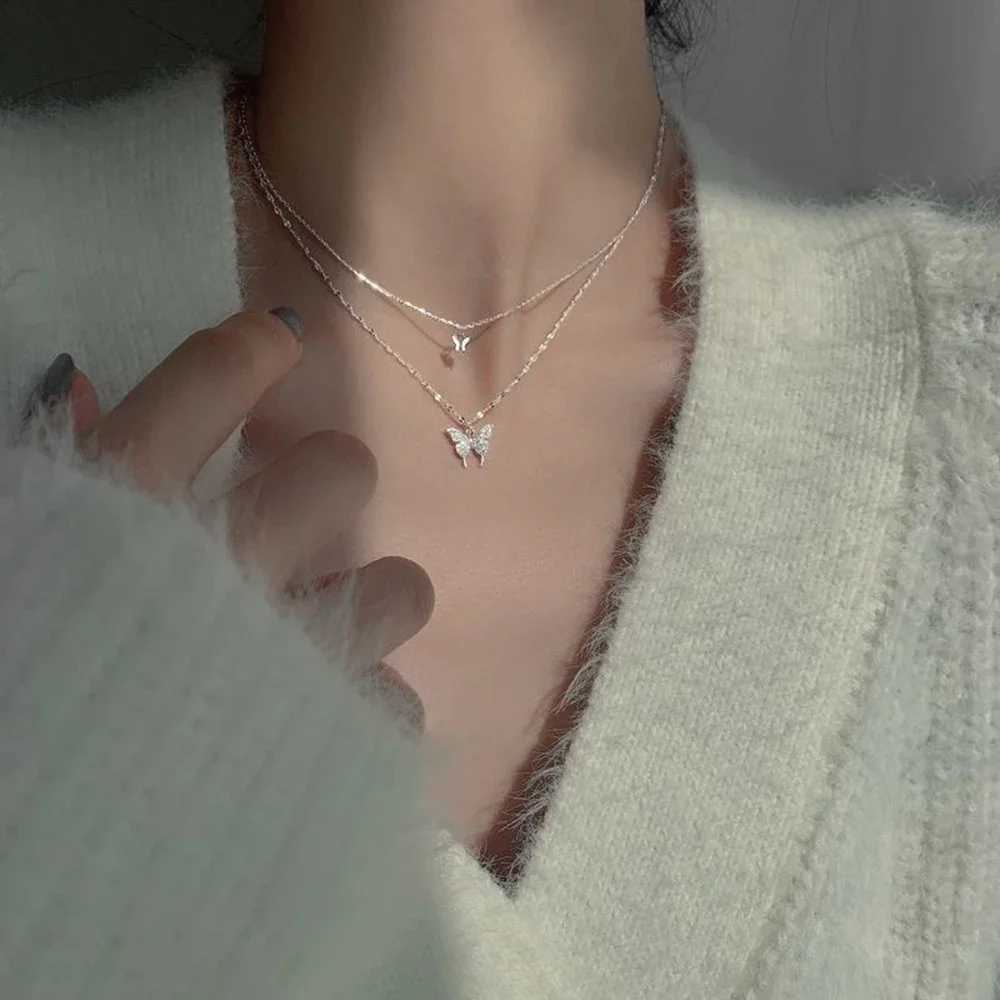 SUMENG 2024 Simple Double Layer Star Moon Charm Multilayered Necklace Delicate Clavicle Chain Zircon For Women Fashion Jewelry W250616