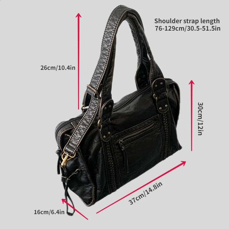 Y2K Spicy Girl One Shoulder Crossbody Bag Vintage Washed Leather Motorcycle Bag Large Capacity Bag 240912