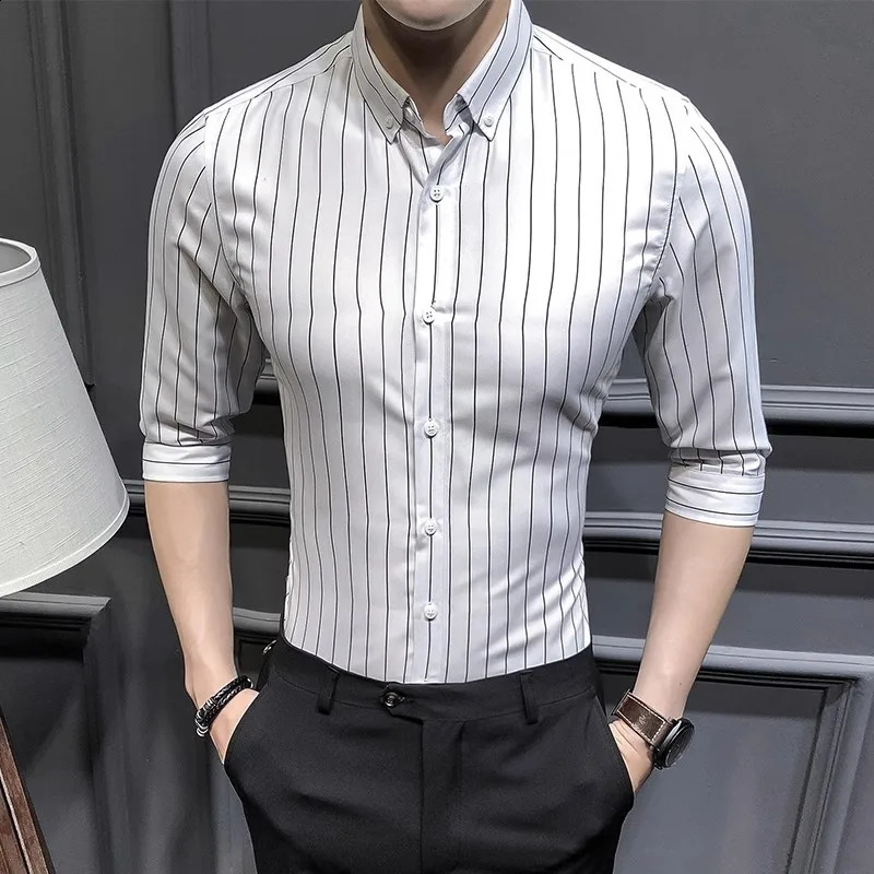 Shirts for Men Korean Slim Fit Half Sleeve Shirt Mens Casual Plus Size Business Formal Loose Wear Chemise Homme 5XL 240724