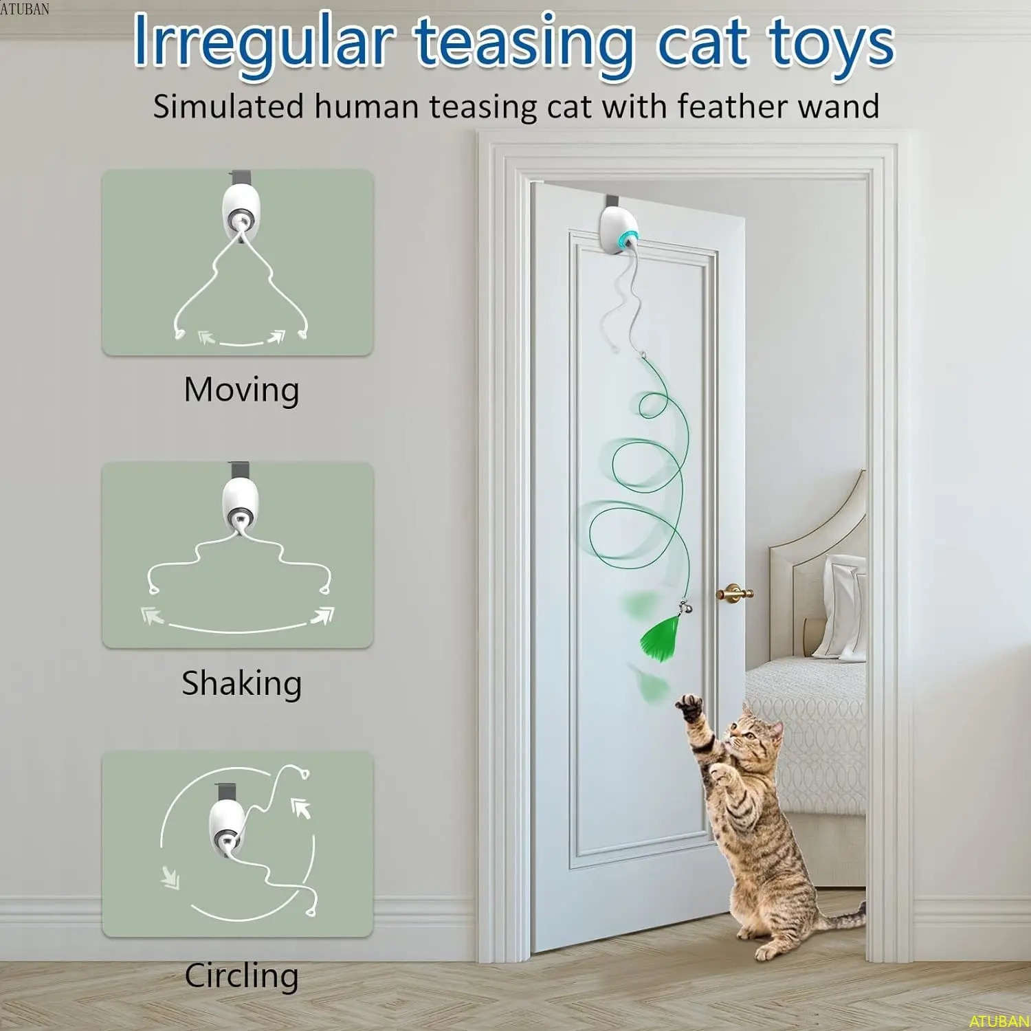 Cat Feather ToysHanging Electric Cat Toys for Indoor CatsRetractable Cat Teaser ToyExercise Kitten Toys Automatic Kitten Toy 240724