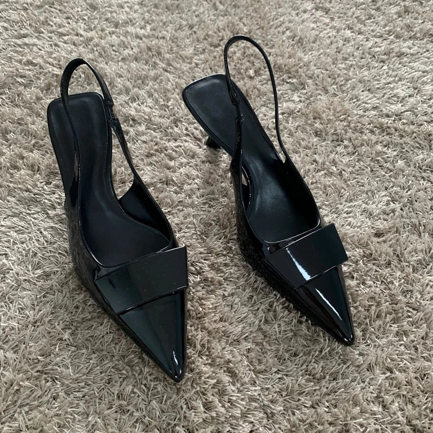 Womens Leather Slippers High Heels Shoes Party Pumps Woman Summer Sandals Women High Heel Slingback Sandal Shoe 240708