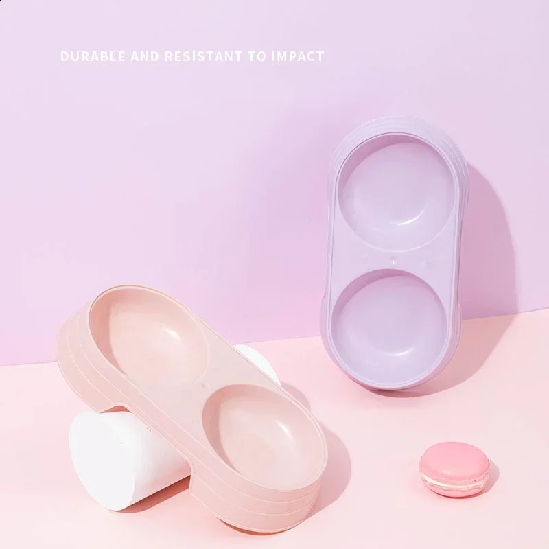 2026 New Macaron Double Plastic Kitten Food Drinking Tray Feeder Cat Feeding Supplies Accessories Pet Products Dog Bowl 240723 Free Shipping