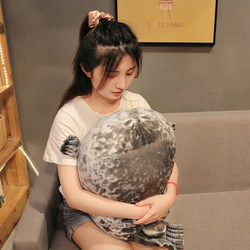 Plush Dolls NEW 80cm Giant Seal Lifelike Grey Sea Lion Aquatic Animal Soft Stuffed Doll HOT INS Plushie Gift z241122