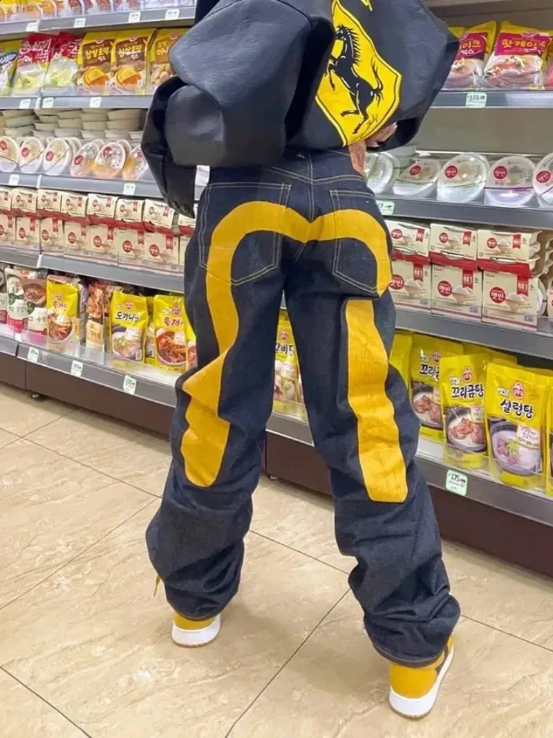 Y2K Jeans -Selling Retro Personalized Print Jeans Men Punk Hip Hop Gothic Loose Straight Jeans Couple Street Wear 240717