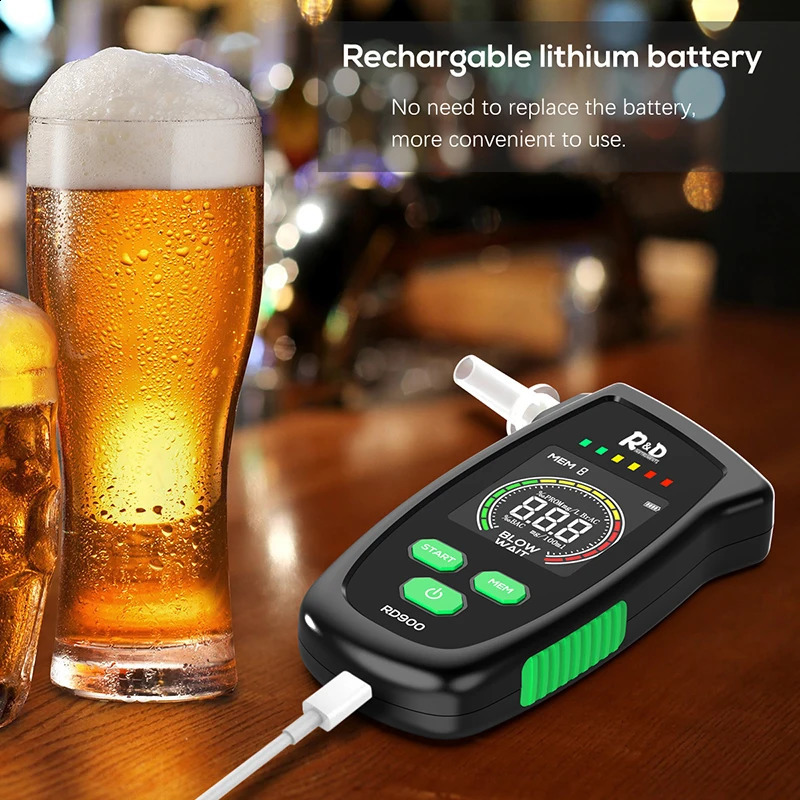 R D RD900 Alcohol Tester Rechargeable Digital Breath Tester Breathalyzer Gas Alcohol Detector for Personal Professional Use 240723