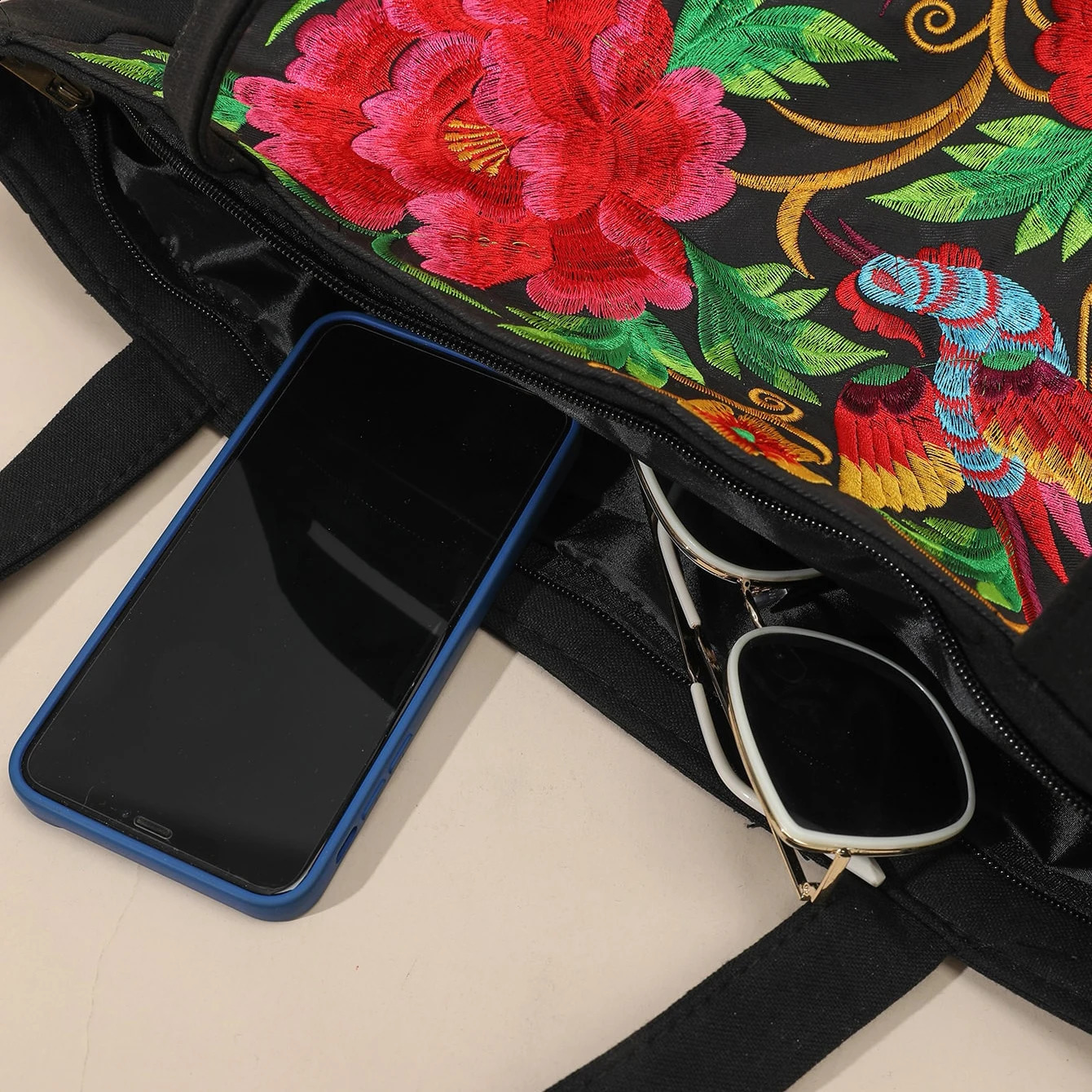 Ethnic Phoenix Embroidered Womens Shoulder Bag Receptor Embroidered Canvas Casual Bag 240724