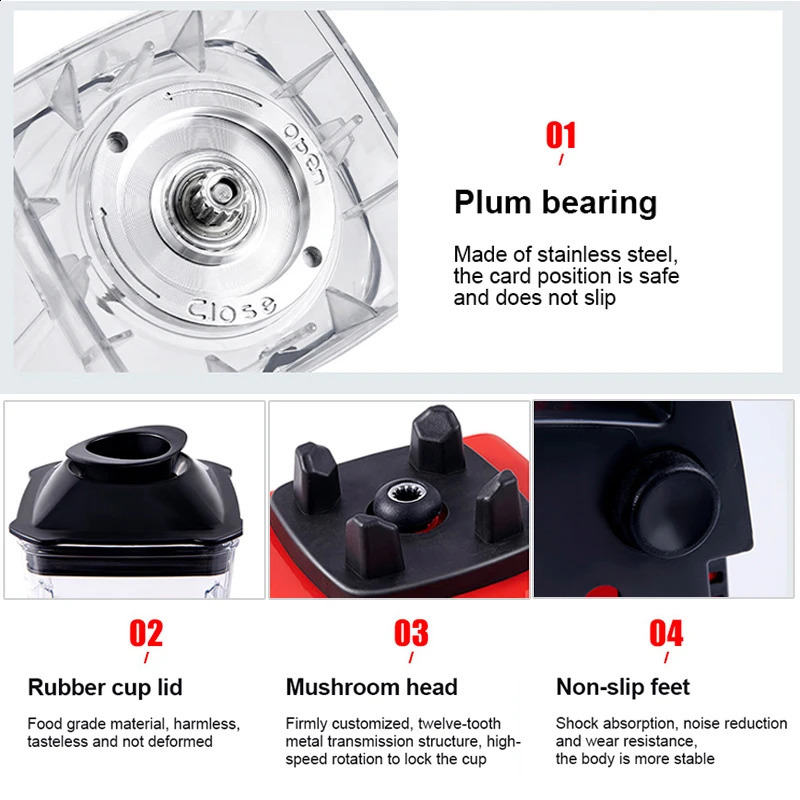 2000W Heavy Duty Commercial Blender Stationary Mixer Food Processor Ice Smoothies for Kitchen High Power Juicer Blender BPA Free 240724