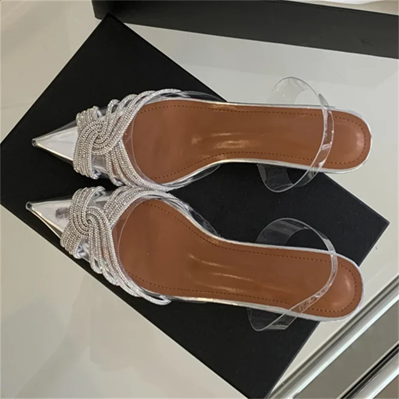 Eilyken Elegant PVC Transparent Crystal Low Heels Pointed Toe Women Pumps Street Style Slingbacks Banquet Party Shoes 240708