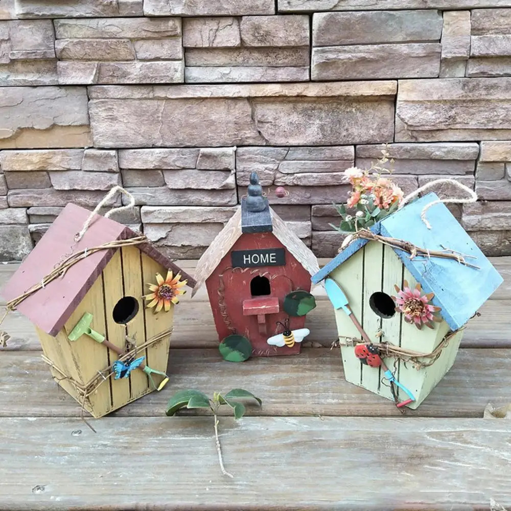 Bird House Birdcage Painting Outdoor Garden Yard Hanging Cottage Feeder Nest Crafts Birdhouse Pet Products Bird Accessories 240723