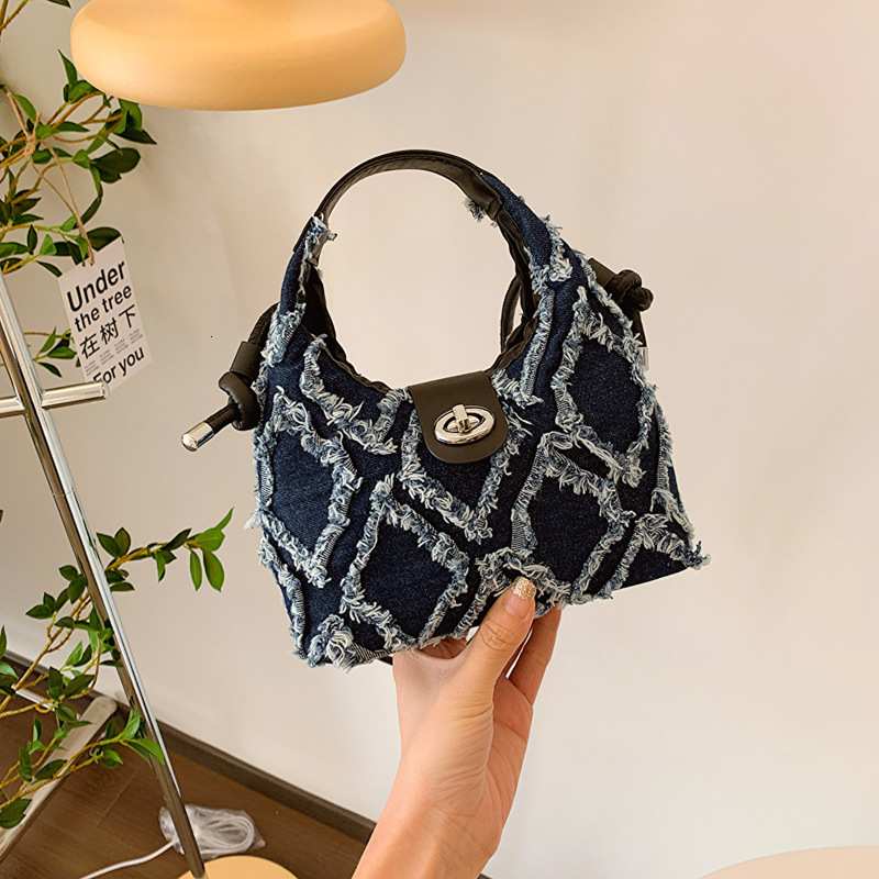 This year's popular denim women in 2023, new niche design for women's bags, tassel diamond grid single shoulder crossbody bag H724#21 ddmybe