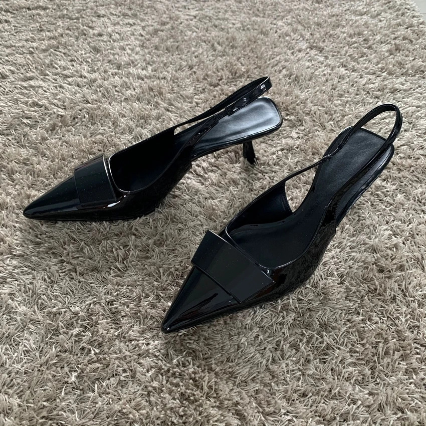 Womens Leather Slippers High Heels Shoes Party Pumps Woman Summer Sandals Women High Heel Slingback Sandal Shoe 240708