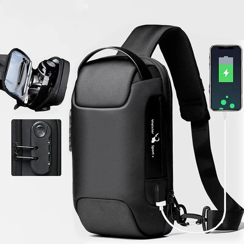 Mens Usb cross body bag antitheft shoulder waterproof Oxford waist multifunctional short travel messenger luggage 240919