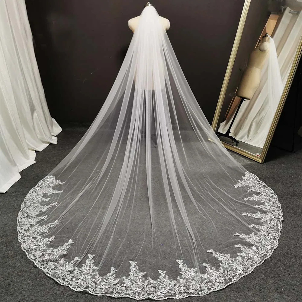 Glitter Sequins Lace Long Wedding Veil 3 Meters White Ivory Bridal Veil Wedding Headpieces Bride Veil 240713