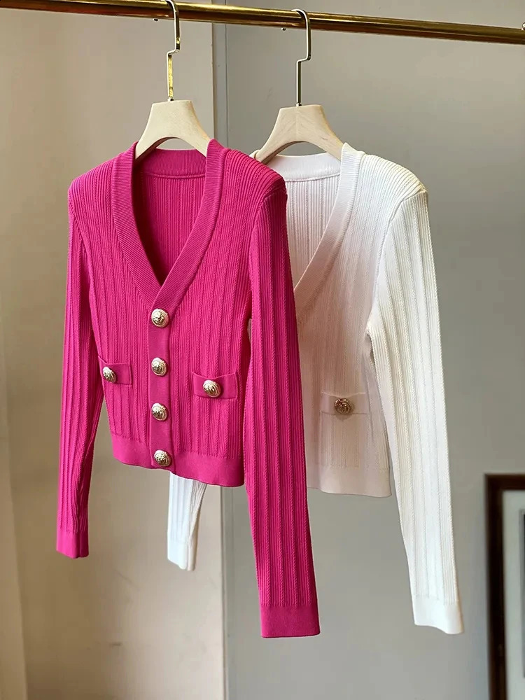 Small Fragrant Women Knit Sweater Cardigan Coat Korean Fashion Causal Knitwear Spring Elegant Jacket Loose Vintage Outwear 240723