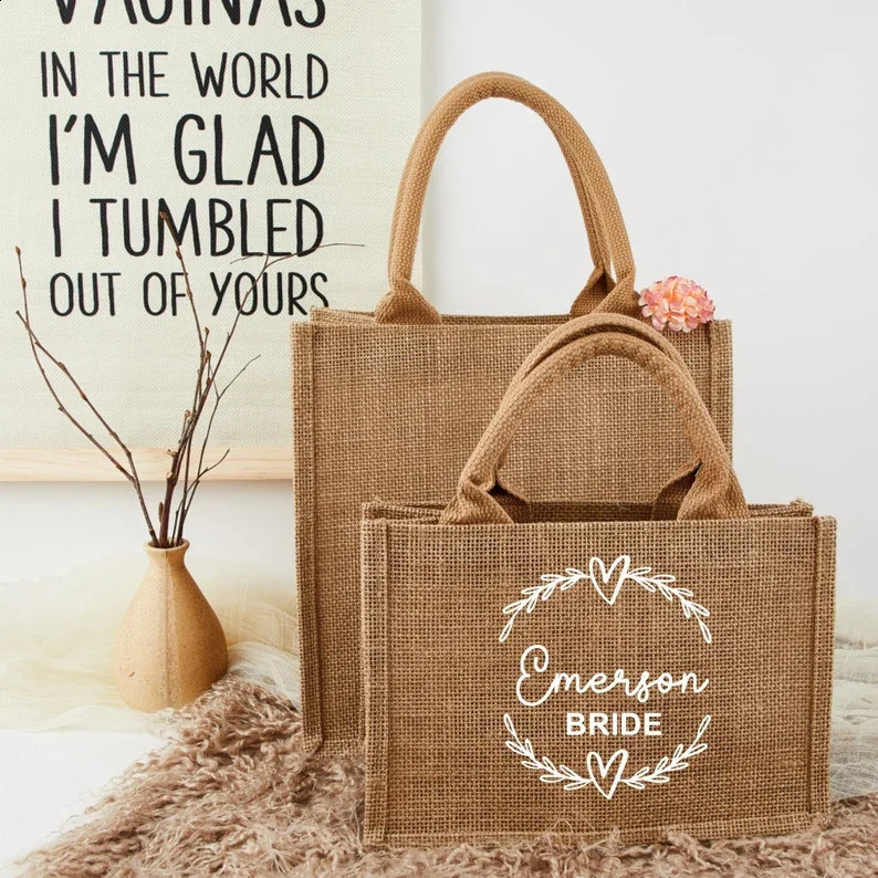 Personalised Beach Bag Personalized Name Jute Bags Flower Girl Wedding Party Market Shopping for Women Custom 240723