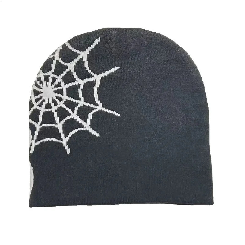 Pullover Beanie Hat Men Women Letter Spider Web Pattern Knitted Beanies Autumn Winter Warm Hip Hop Y2k Bonnet Acrylic Cap 240716