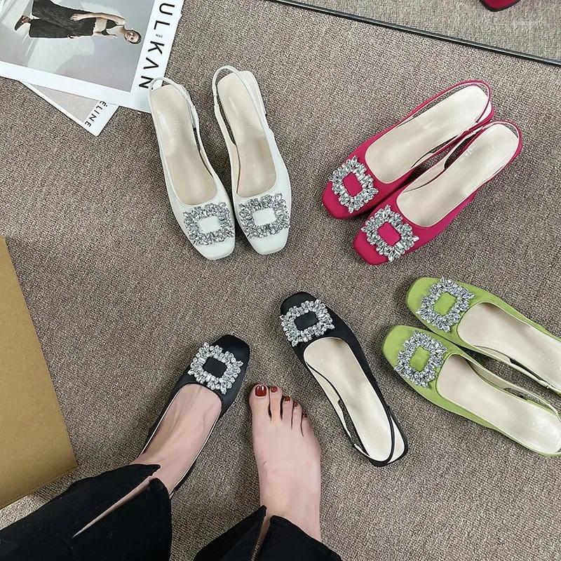 Dress Shoes Crystal Mid Heels Women Sandals Party Summer Chunky Slippers Designer Sexy Pumps Fad Flip ps Woman