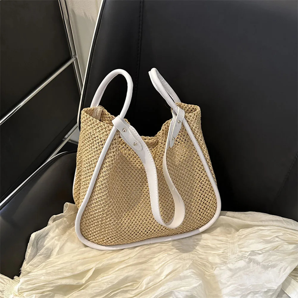 Solid color beach bag womens handbag PU leather shoulder hollow composite large capacity with wallet 241014