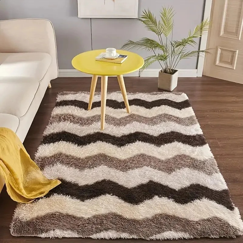 Plush Striped Fuzzy Rugs Fluffy Carpet for Kids Room Living Room Soft Shaggy Nursery Rug Furry Floor Carpet Modern Decor Cute 240723