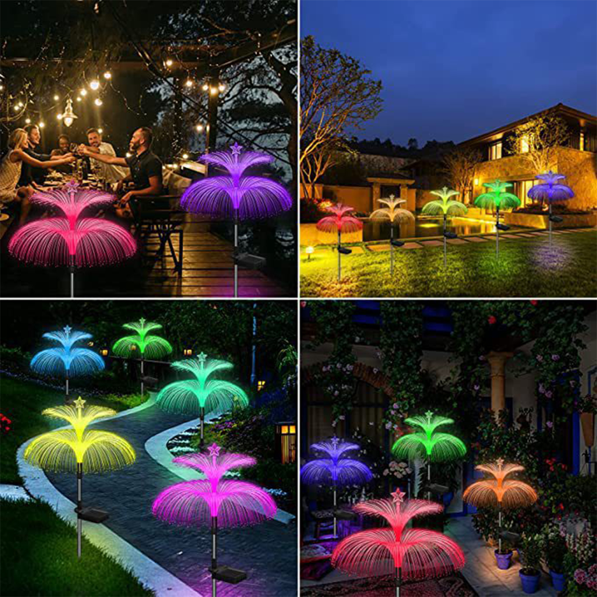 Solar double-layer jellyfish fiber optic holiday courtyard decoration landscape light pentagram rainbow transparent tube ground plug light