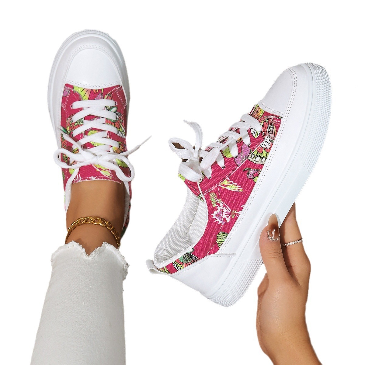 Ddmytiger Large-sized flat graffiti sports shoes for women, 2024 new casual canvas shoes, lightweight sneakers