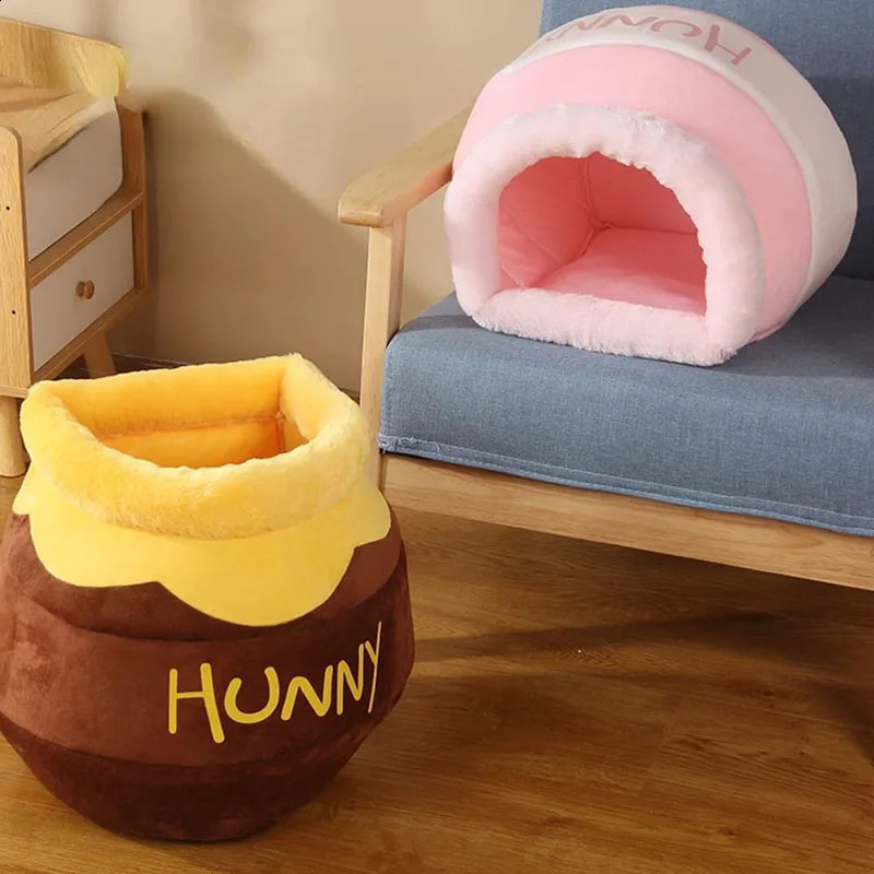 Cat Bed House Removable Plush Mat Cats Puppy Four Seasons Cushion Basket Honey Jar Shape hine Washable Pet Accessories