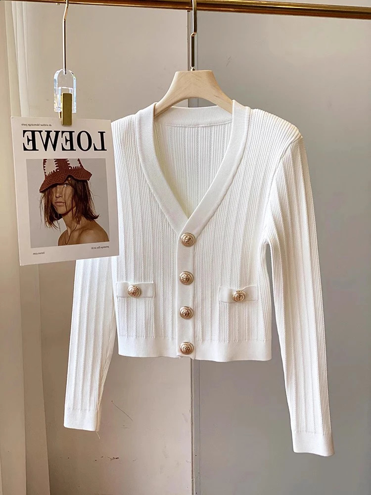 Small Fragrant Women Knit Sweater Cardigan Coat Korean Fashion Causal Knitwear Spring Elegant Jacket Loose Vintage Outwear 240723