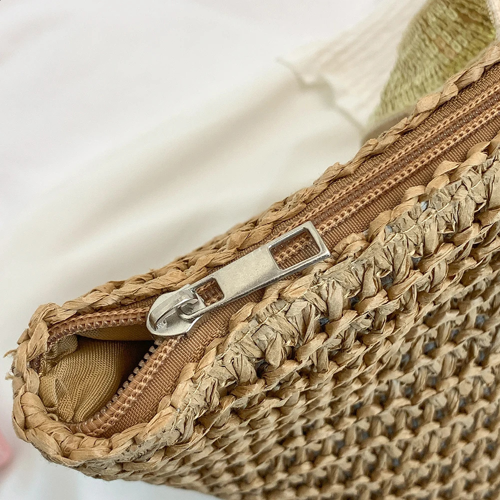 Womens handbag large capacity sequins crochet beach contrasting woven travel bag womens summer 240926