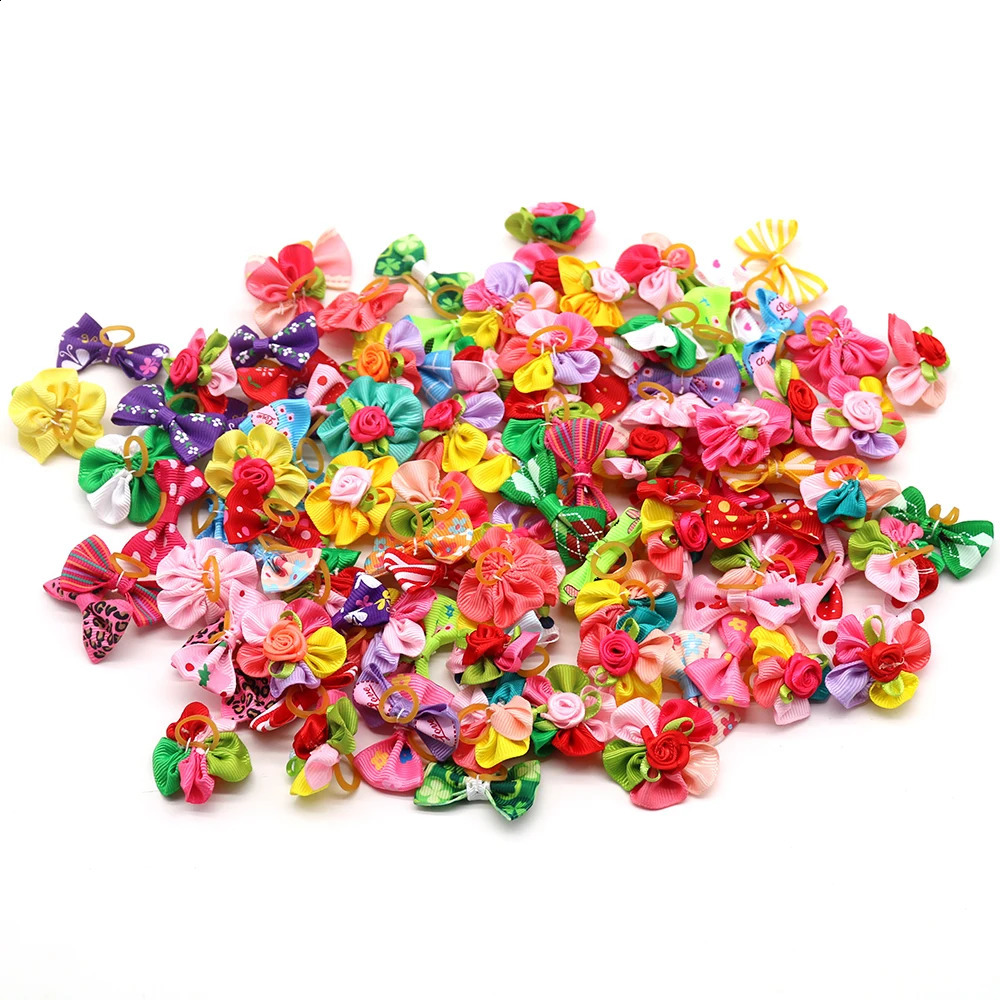 100pcs Dog Grooming Bows Pet Dog Cat Hair Bows Rubber Bands Pet Supplies Hair Accessories products for small dogs 240723