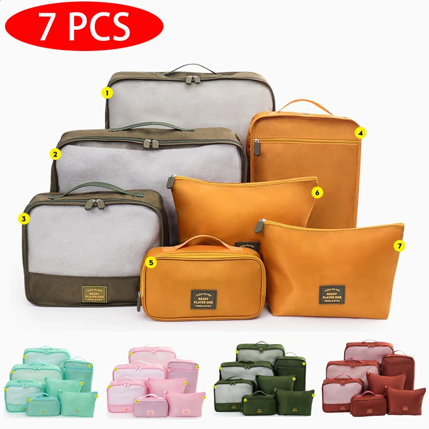 7pcs Set Travel Clothes Bag Luggage Shoes Toiletries Holder Case Portable Packing Wardrobe Bra Sock Pants Organizer Bag Large 240724