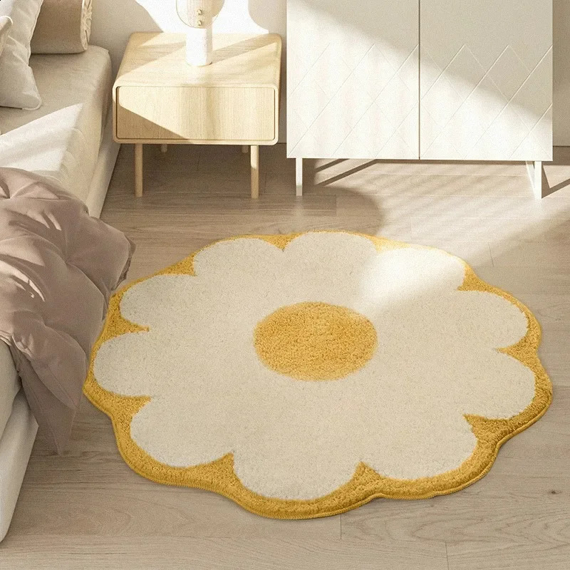 Round Flower Fluffy Carpet Bedside Plush Rug Cushion Girl Bedroom Childrens Room Floor Mat Non-slip Baby Play Mat 240723