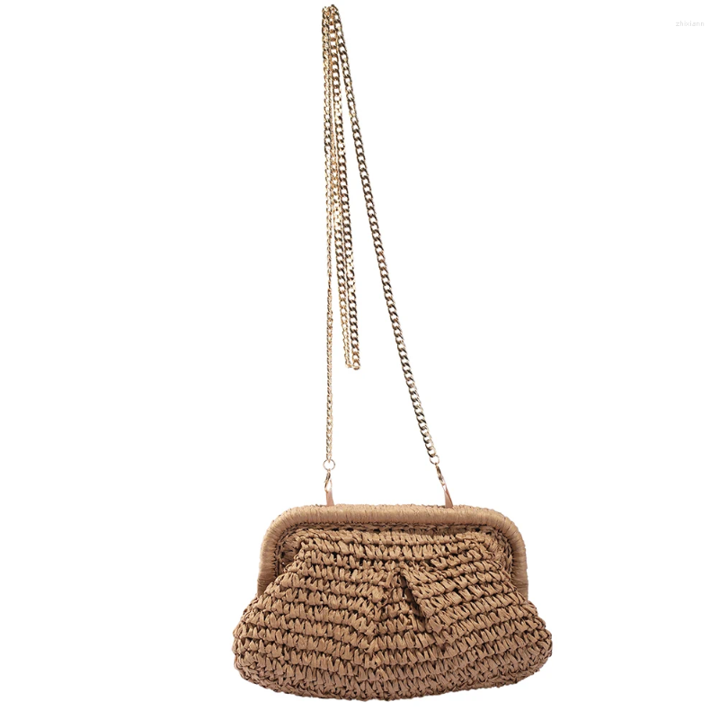 2025 NEW Bag Women Straw Crossbody Large Capacity Clutch Purse Solid Color Cloud Dumpg Pouch Chain Strap For Summer Vacation zhanyishengli