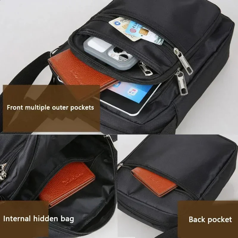 Men Nylon Shoulder Bag Messenger Casual Waterproof Zipper Pocket Handbag Fashion Tote Travel Male Crossbody Bags 240723