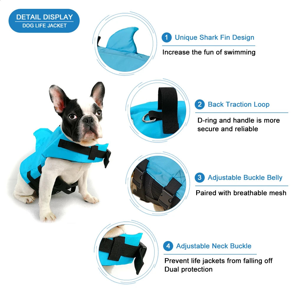 Shark Dog Life Jacket Enhanced Buoyancy Small Dogs Swimming Clothes Safety Vest with Handle for Medium Large Dogs Surfing 240723