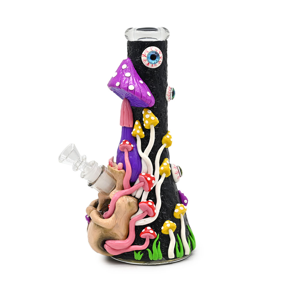 Glass Beark Bong With Cute Evil Eyes,Glow In Dark,Mushroom Bong,Monster & Skull Pipe,Borosilicate Glass Water Pipe,Hand Painted,Polymer Clay Glass Smo - view 5