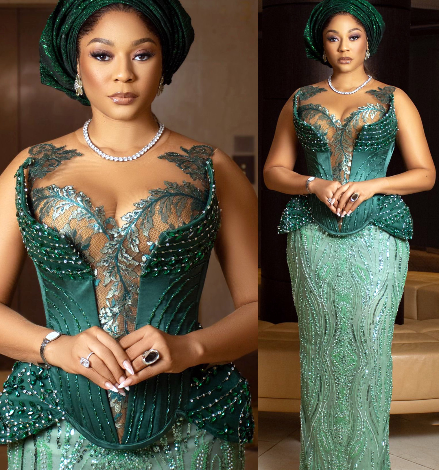 2024 Plus Size Green Illusion Sheath Prom Dress Lacefull Promdress Beaded Evening Formal Party Second Reception Birthday Engagement Gowns Dresses