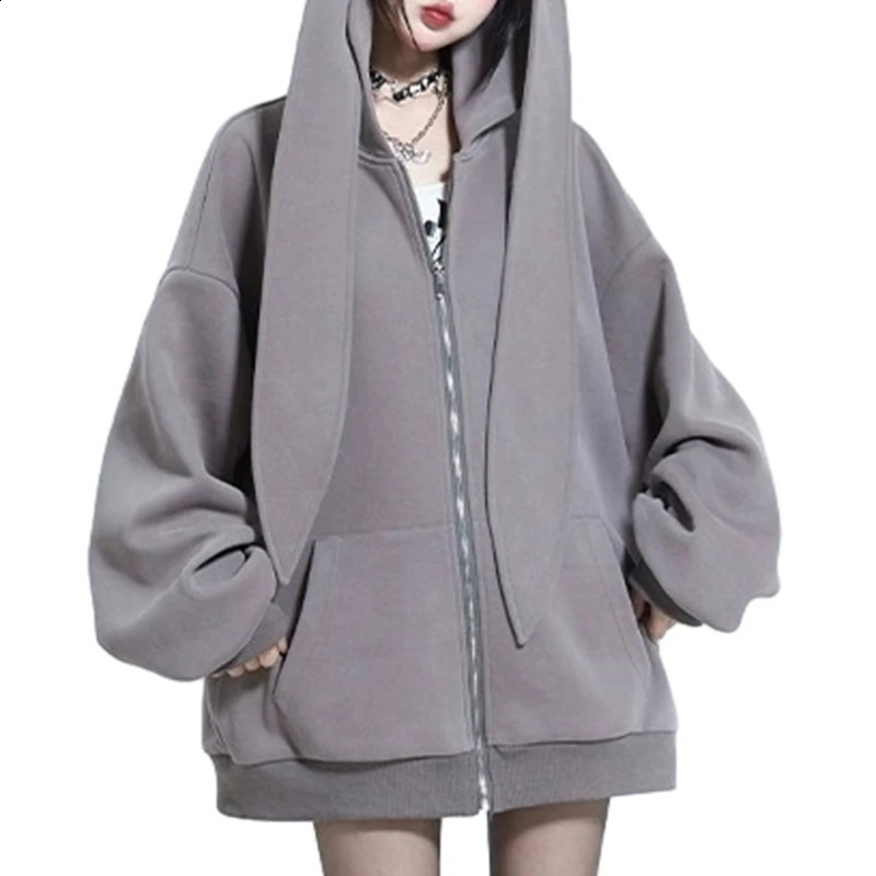Women Long Sleeve Oversized Sweatshirt Coat Long Rabbit Ears Hoodies Jackets 240724