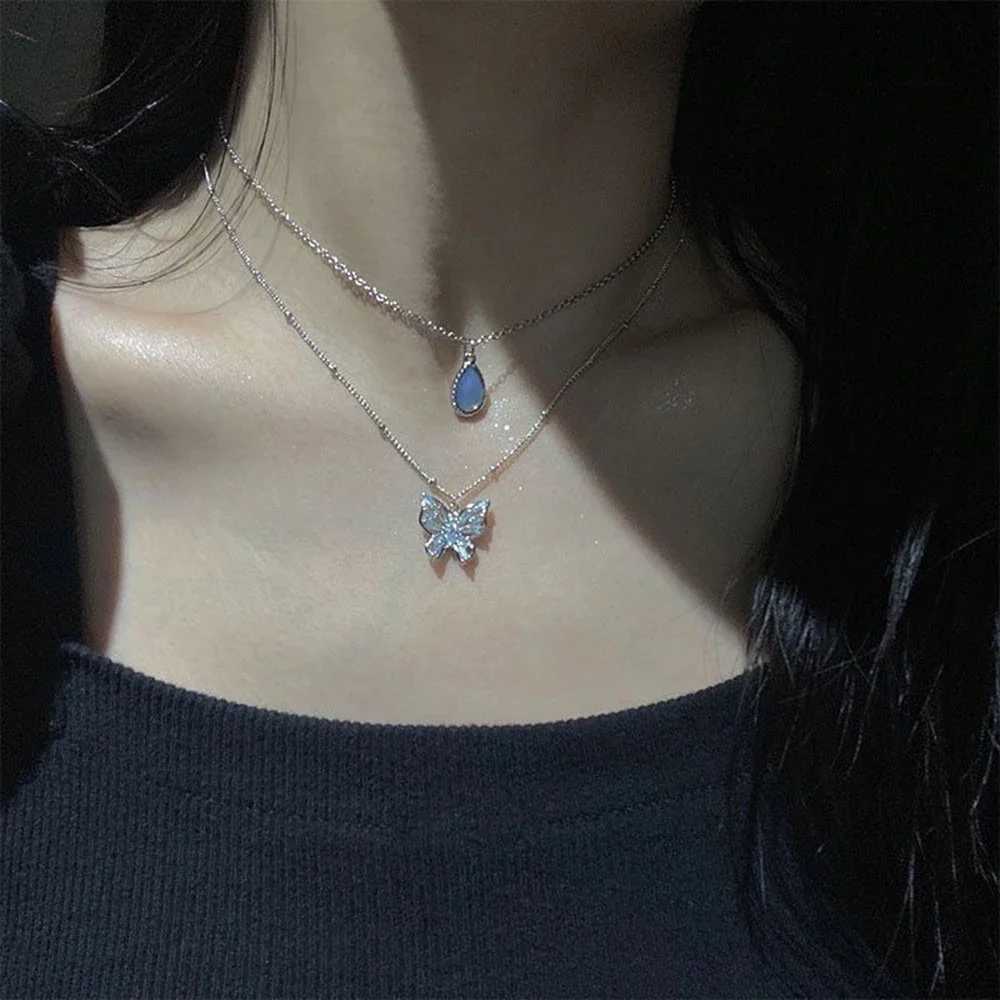 SUMENG 2024 Simple Double Layer Star Moon Charm Multilayered Necklace Delicate Clavicle Chain Zircon For Women Fashion Jewelry W250616